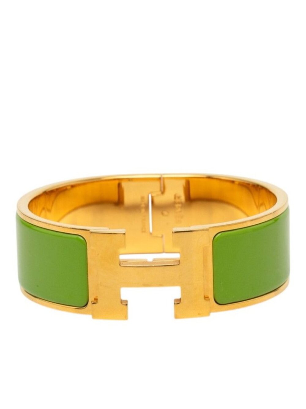Hermes Clic Clac H PM Bangle Gold Green Plated Enamel Bracelet